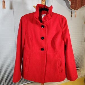 Old Navy Red Wool Blend Ruffle Collar Swing Winter Coat, Large (Org $75)